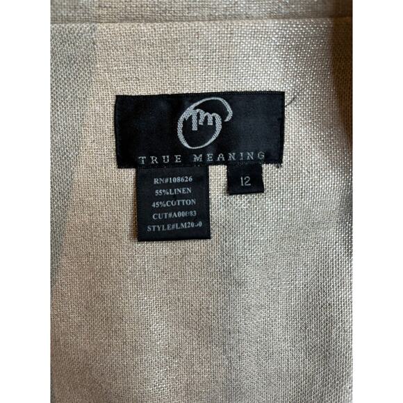 True Meaning Women’s Blazer Sz 12 Shimmery Gold Linen Blend Raw Hem Jacket - Picture 9 of 9